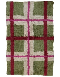 Olive Plaid Bath Mat