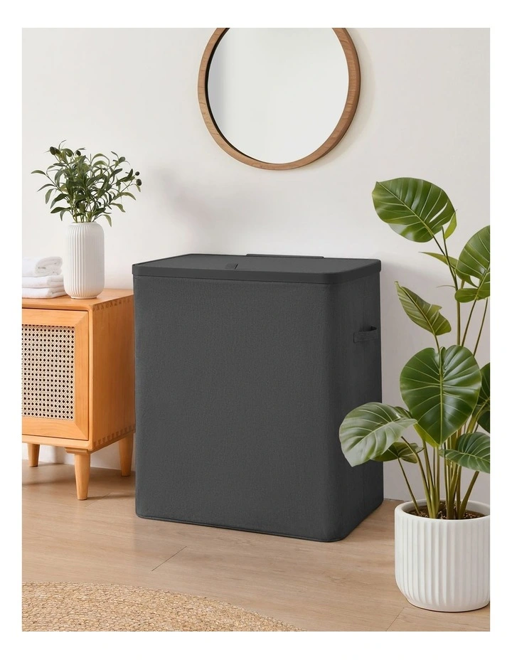 Sherwood Voyager 3-Section Laundry Hamper 120L Faux Linen 64x40x67cm Slate image 1
