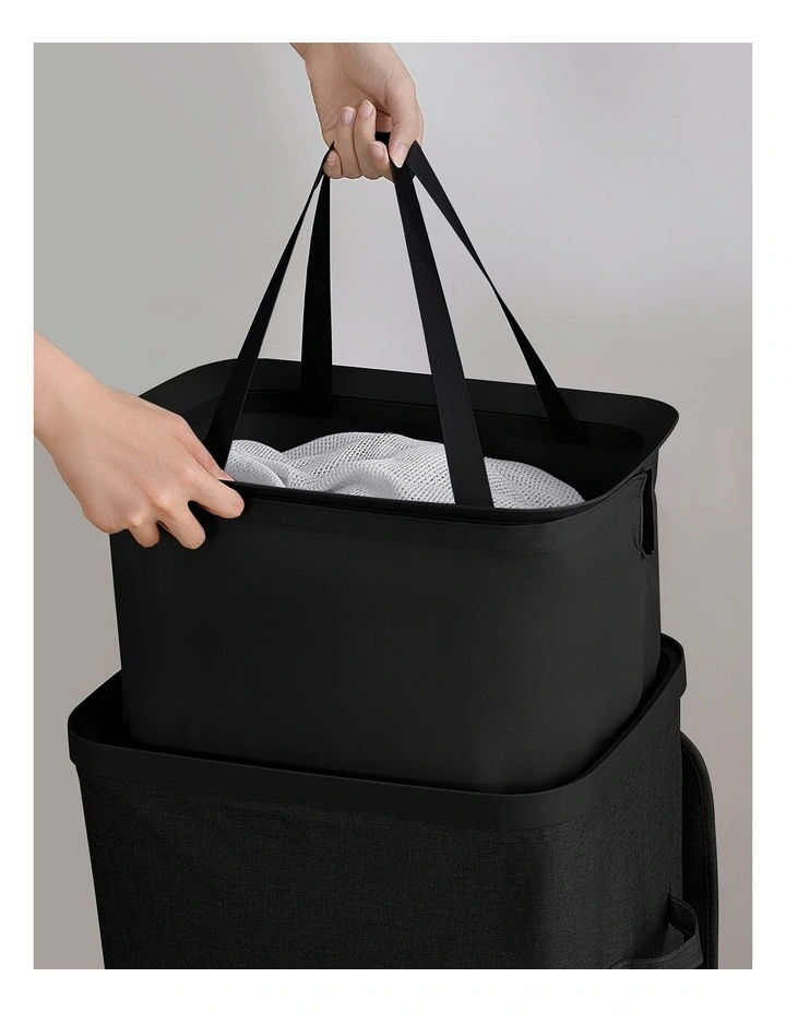 Sherwood Voyager Laundry Hamper 60L Faux Linen 42x32x67cm Black image 2