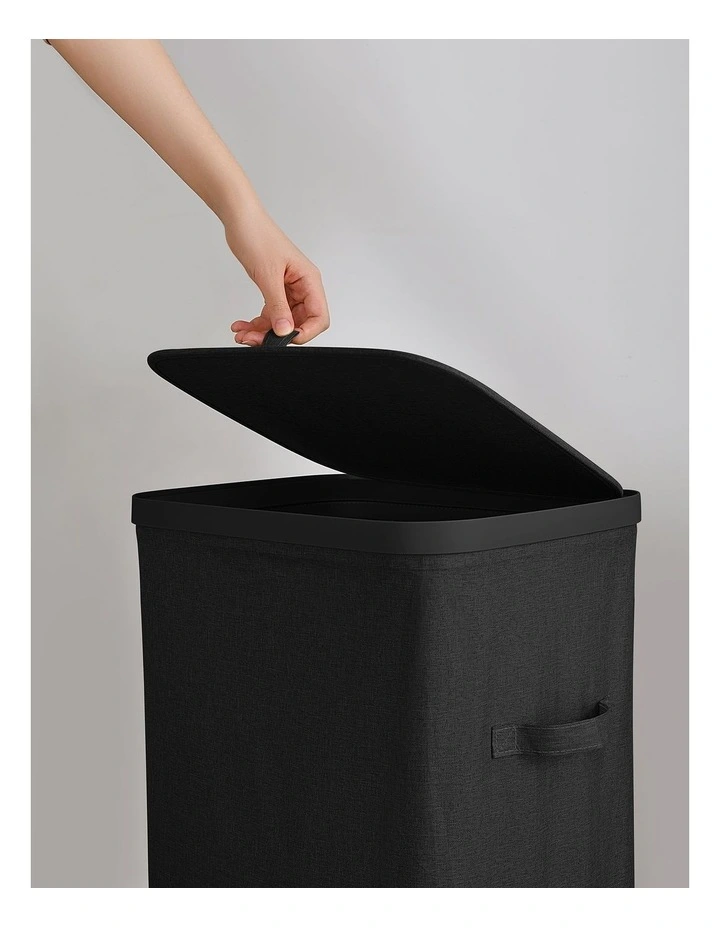 Sherwood Voyager Laundry Hamper 60L Faux Linen 42x32x67cm Black image 4