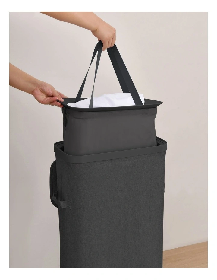 Sherwood Voyager Slim Laundry Hamper 40L Faux Linen 22x39x67cm Slate image 2