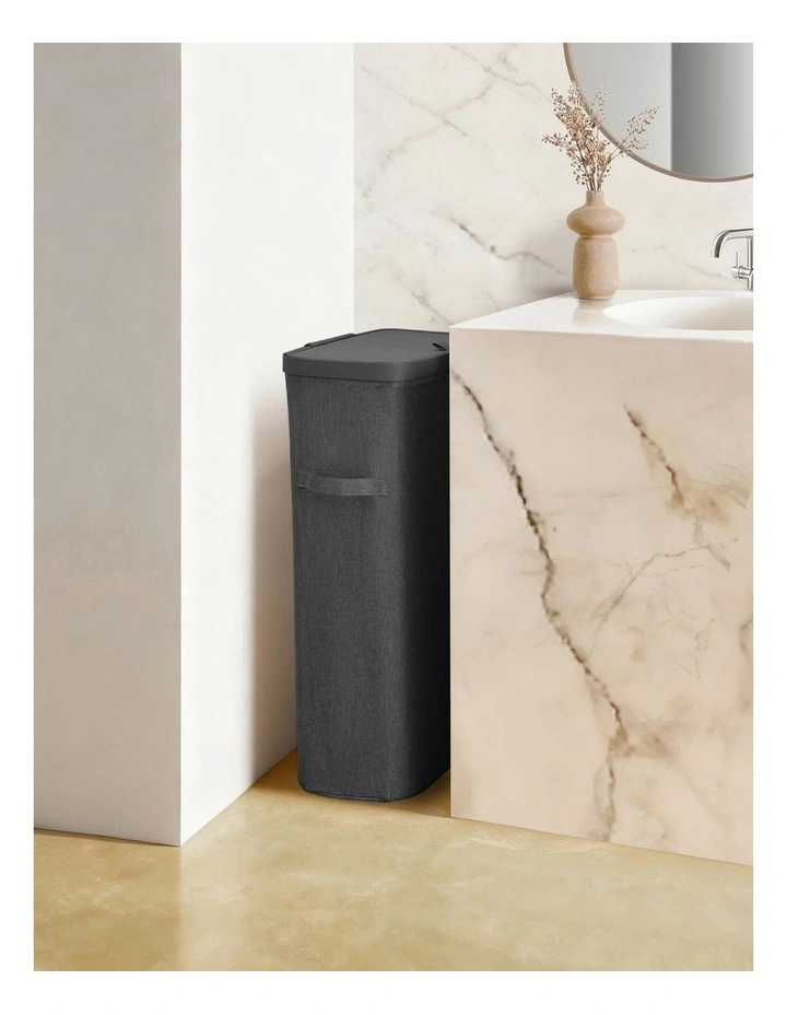 Sherwood Voyager Slim Laundry Hamper 40L Faux Linen 22x39x67cm Slate image 3