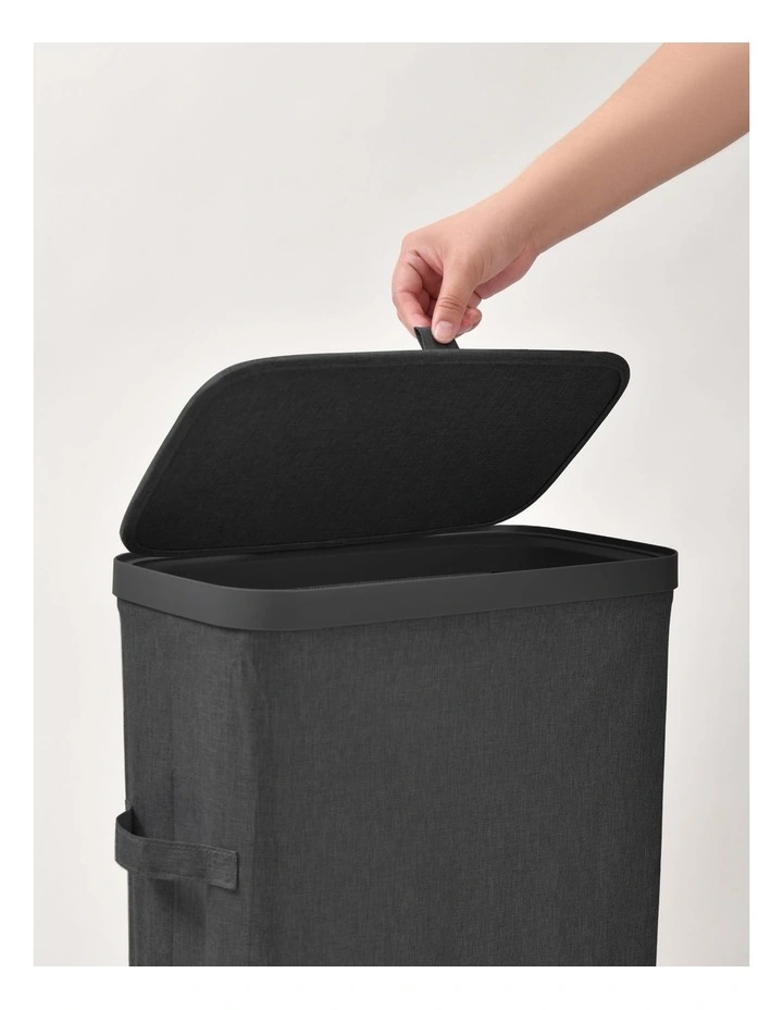 Sherwood Voyager Slim Laundry Hamper 40L Faux Linen 22x39x67cm Slate image 5