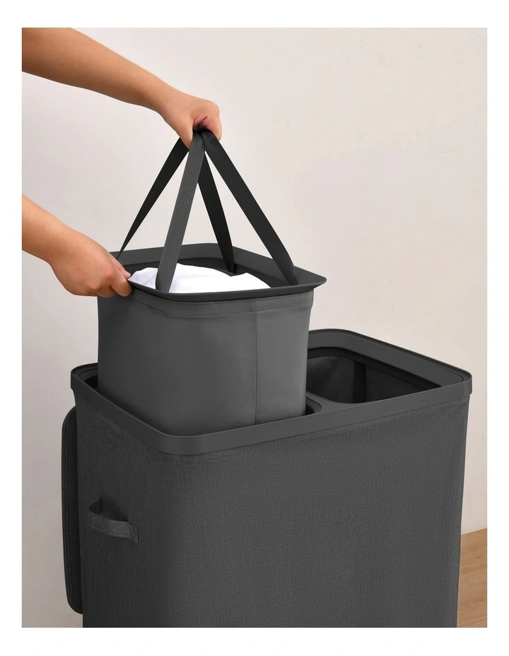 Sherwood Voyager 2-Section Laundry Hamper 100L Faux Linen 56x40x67cm Slate image 2