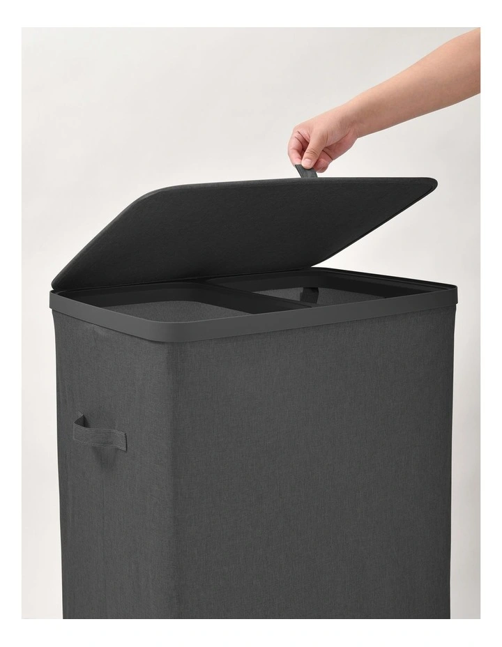 Sherwood Voyager 2-Section Laundry Hamper 100L Faux Linen 56x40x67cm Slate image 4