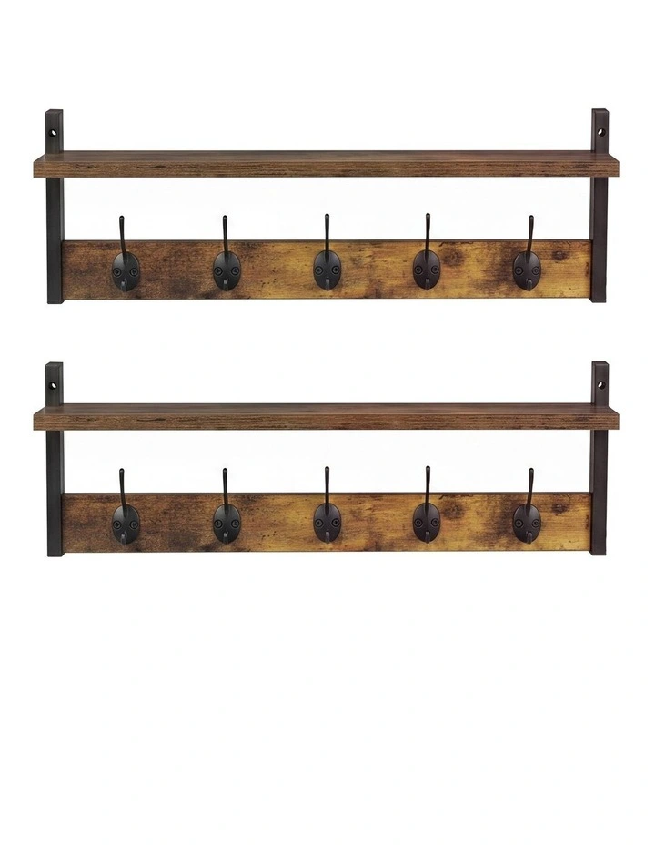 Levede Coat Rack Shelf Wall Mounted Entryway Double Hook Wall Floating Hat Rack image 2