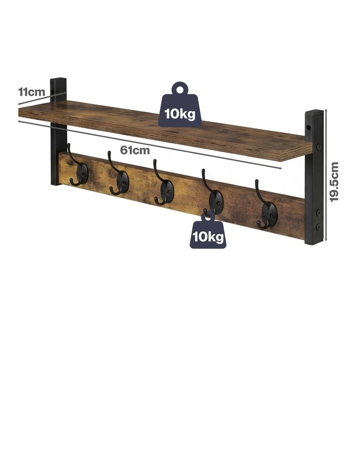Levede Coat Rack Shelf Wall Mounted Entryway Double Hook Wall Floating Hat Rack image 3