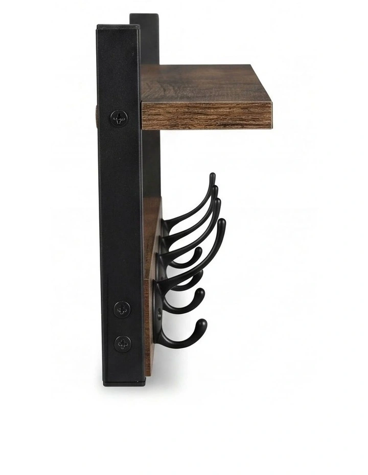 Levede Coat Rack Shelf Wall Mounted Entryway Double Hook Wall Floating Hat Rack image 4