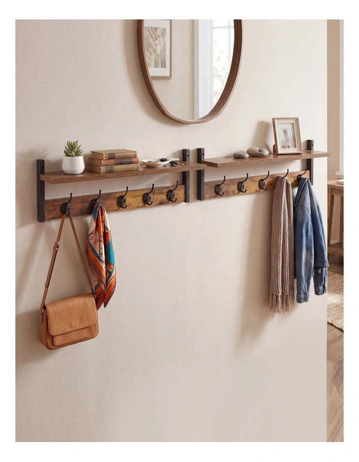Levede Coat Rack Shelf Wall Mounted Entryway Double Hook Wall Floating Hat Rack image 7