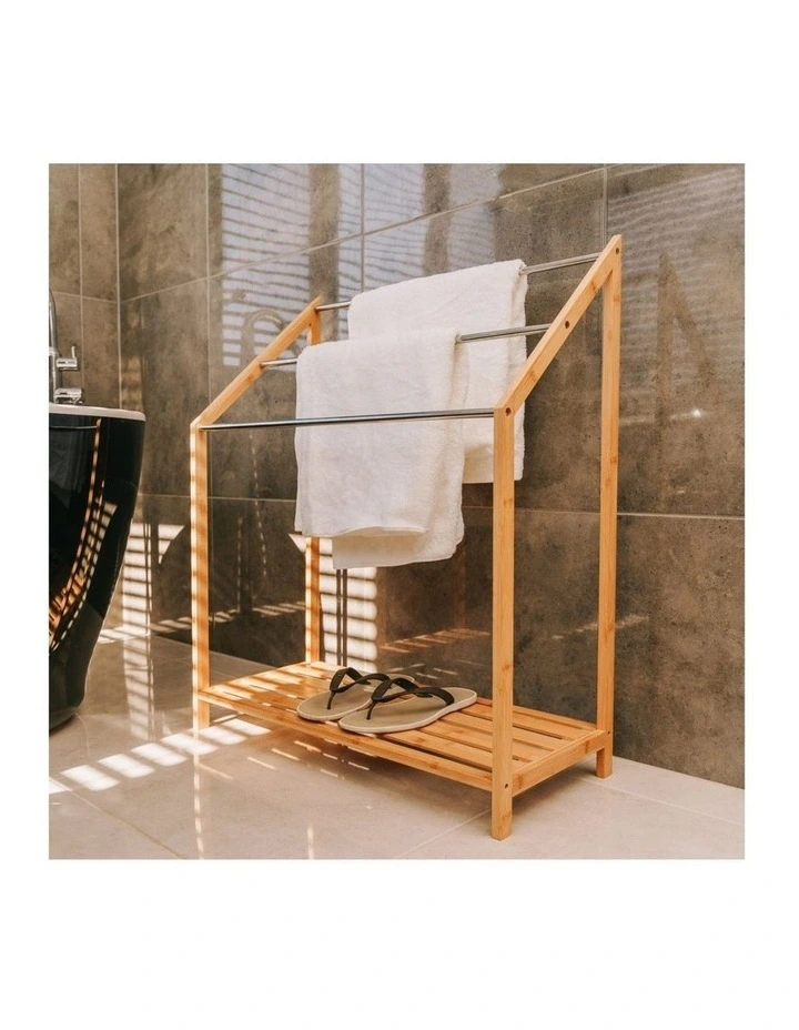 Living Today 85cm Freestanding 3 Tier Bathroom Towel Rack with Bamboo Shelves image 3