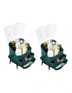 SOGA Green Cosmetic Jewellery Organiser LED Mirror Vanity Set