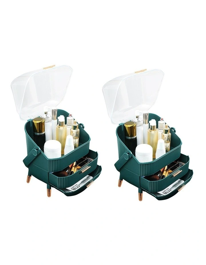 SOGA Green Cosmetic Jewellery Organiser LED Mirror Vanity Set image 1