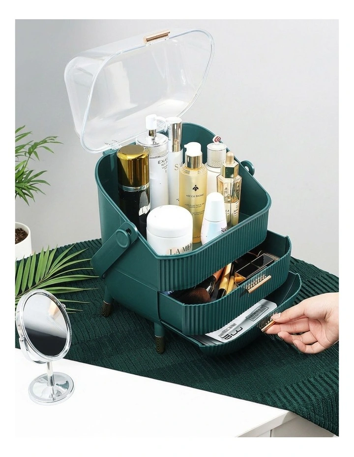 SOGA Green Cosmetic Jewellery Organiser LED Mirror Vanity Set image 2