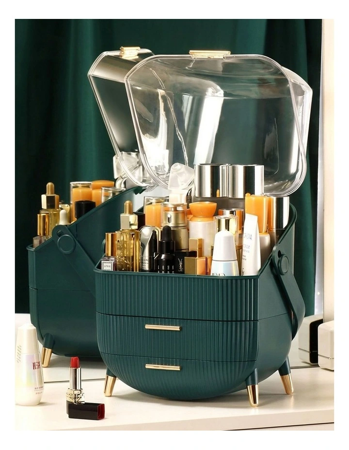 SOGA Green Cosmetic Jewellery Organiser LED Mirror Vanity Set image 6