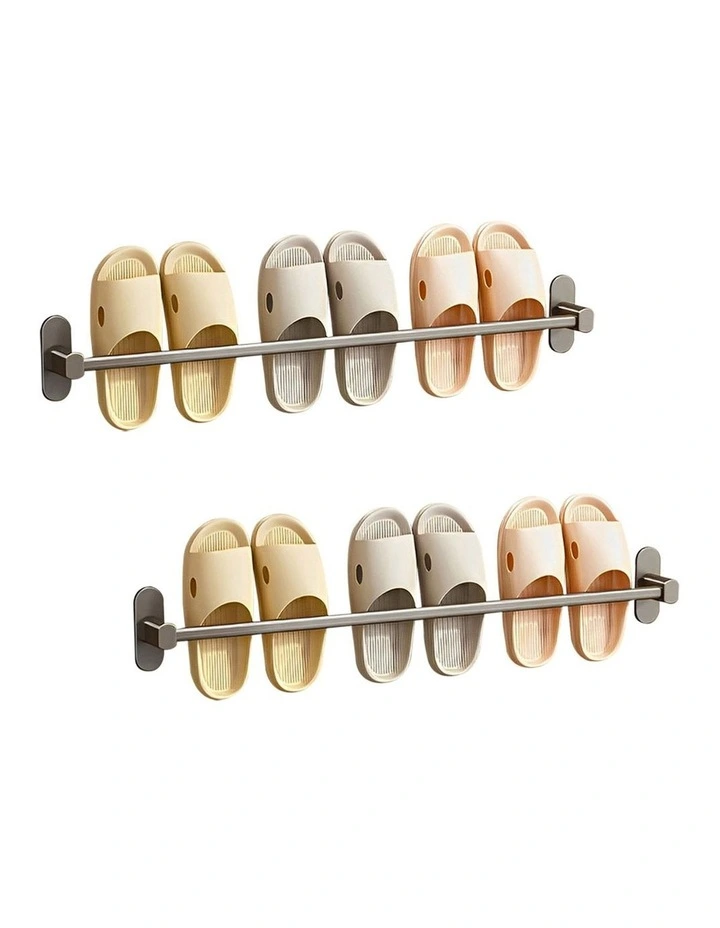 SOGA Slipper Racks 2 Pack 69cm Black Aluminium Self-Adhesive image 1