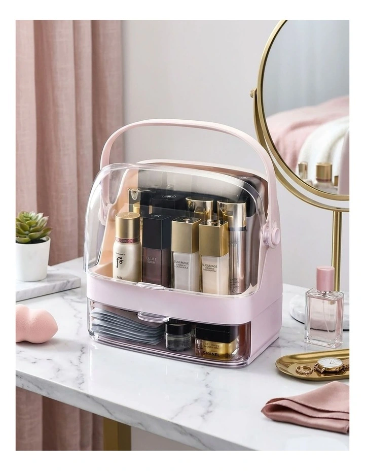 SOGA 2X 2 Tier Pink Makeup Cosmetic Storage Organiser Box with Handle image 2