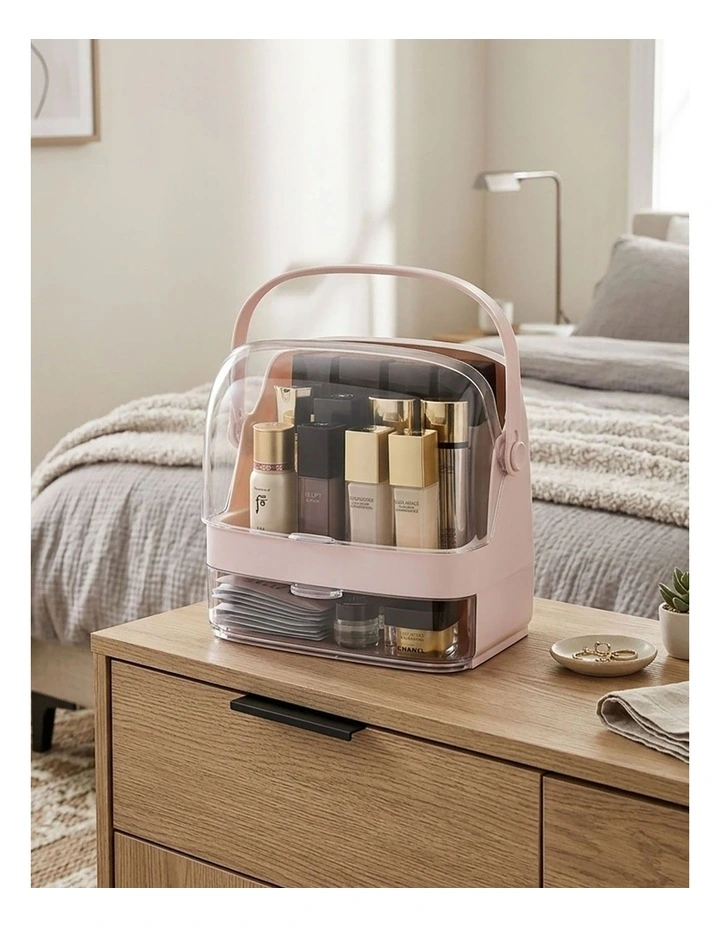 SOGA 2X 2 Tier Pink Makeup Cosmetic Storage Organiser Box with Handle image 4