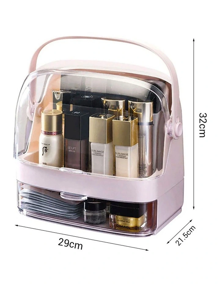 SOGA 2X 2 Tier Pink Makeup Cosmetic Storage Organiser Box with Handle image 5