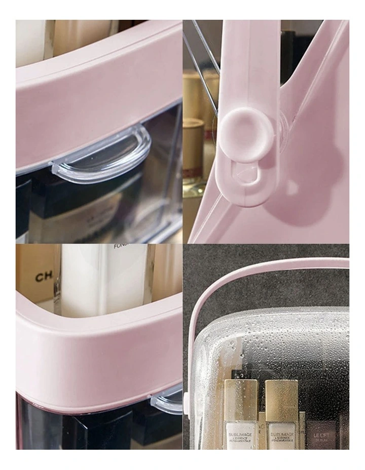 SOGA 2X 2 Tier Pink Makeup Cosmetic Storage Organiser Box with Handle image 6