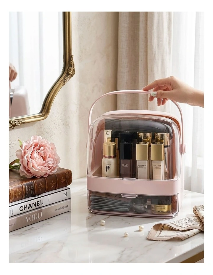 SOGA 2X 2 Tier Pink Makeup Cosmetic Storage Organiser Box with Handle image 7