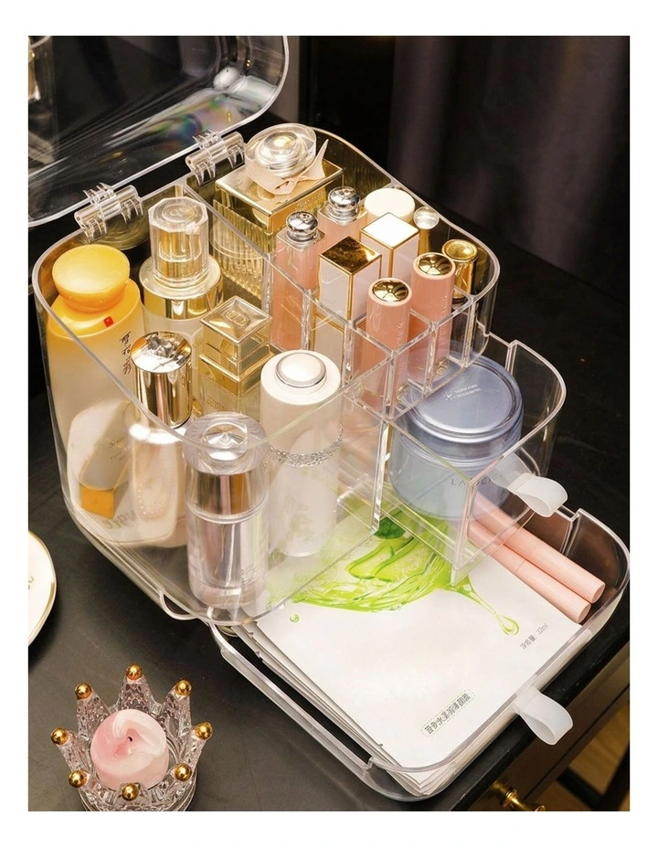 SOGA 2X Transparent Makeup Storage Box with Lid Drawer Organiser image 3