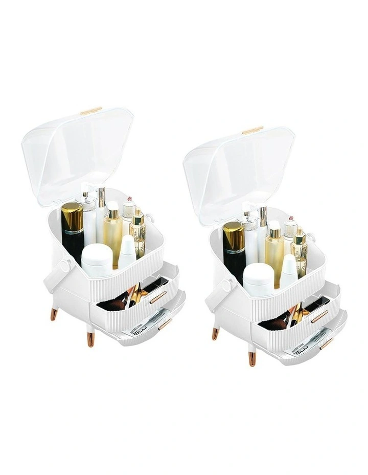 SOGA White Cosmetic Jewellery Organiser LED Mirror Vanity Set image 1