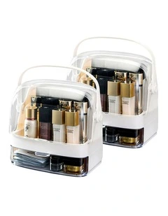 SOGA 2X 2 Tier White Makeup Cosmetic Storage Organiser Box with Handle