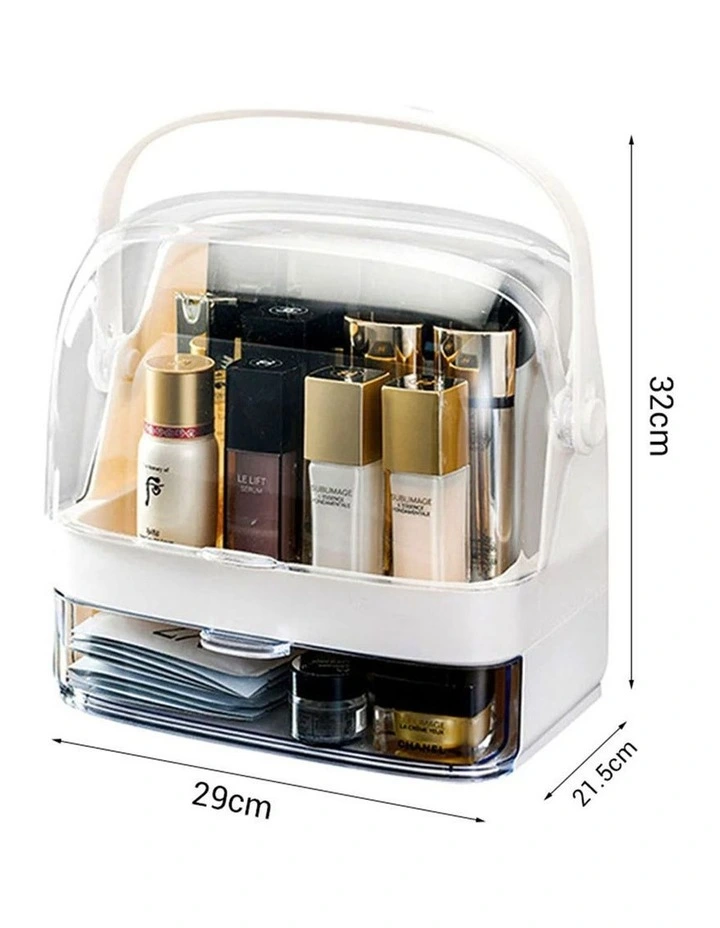 SOGA 2X 2 Tier White Makeup Cosmetic Storage Organiser Box with Handle image 6
