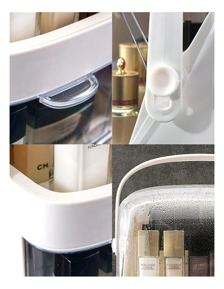 SOGA 2X 2 Tier White Makeup Cosmetic Storage Organiser Box with Handle image 7