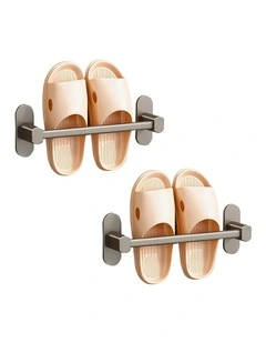 SOGA Slipper Racks 2 Pack 29cm Black Aluminium Self-Adhesive