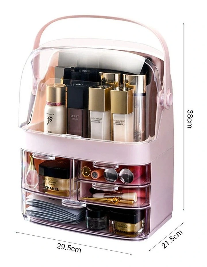 SOGA 2X 3 Tier Pink Makeup Cosmetic Storage Organiser Box with Handle image 6