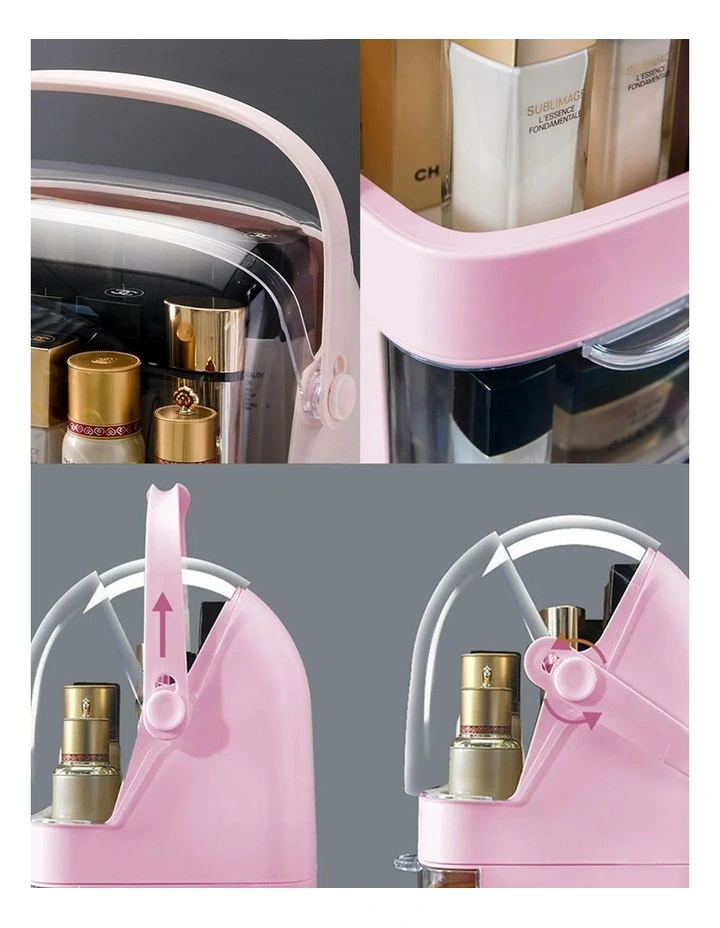 SOGA 2X 3 Tier Pink Makeup Cosmetic Storage Organiser Box with Handle image 7