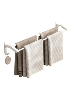 SOGA Double Towel Rail 62cm White with Hooks