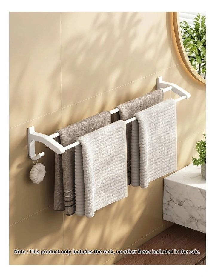 SOGA Double Towel Rail 62cm White with Hooks image 2