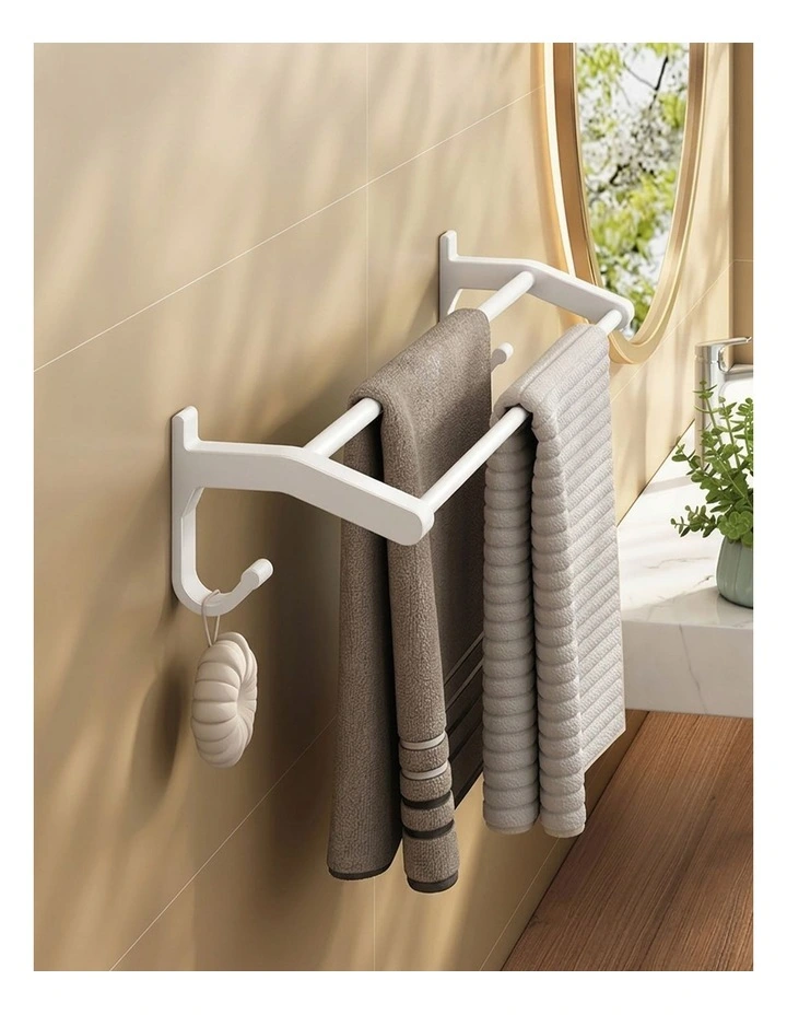 SOGA Double Towel Rail 62cm White with Hooks image 3