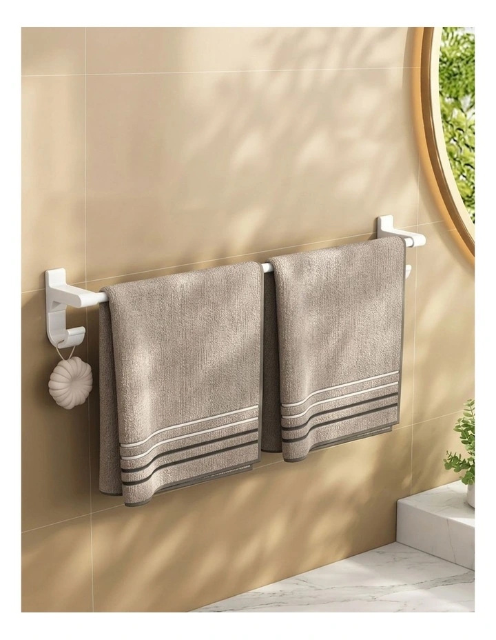 SOGA Double Towel Rail 62cm White with Hooks image 4