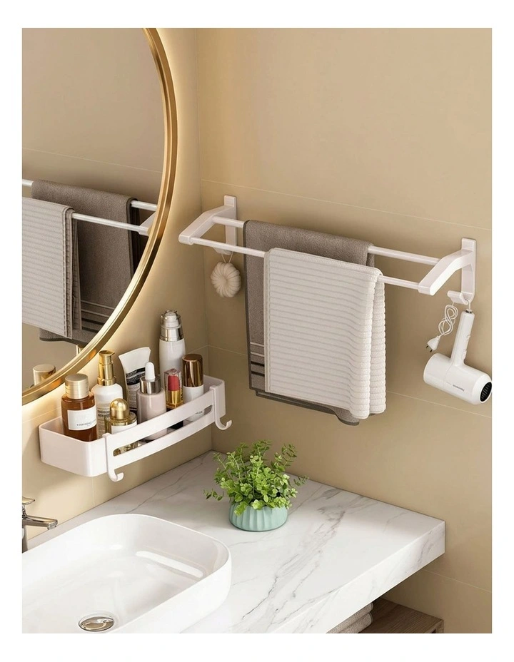 SOGA Double Towel Rail 62cm White with Hooks image 5