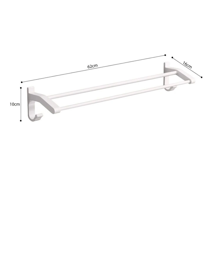 SOGA Double Towel Rail 62cm White with Hooks image 6