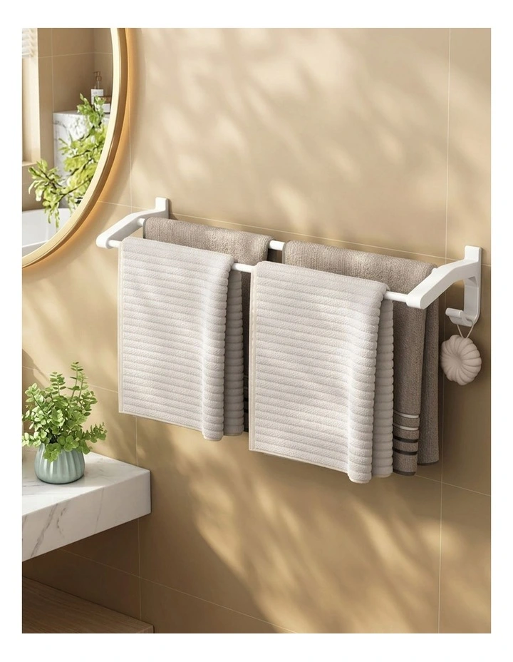 SOGA Double Towel Rail 62cm White with Hooks image 7
