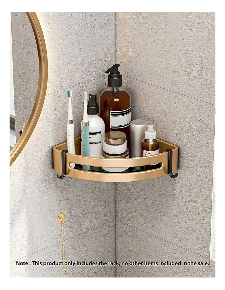 SOGA Gold Bathroom Corner Shelf Rack with Hooks Wall Mounted image 2