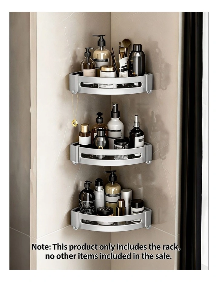 SOGA 2X Silver Bathroom Corner Shelf Rack with Hooks Wall Mounted image 2