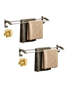 SOGA Double Towel Rails 2 Pack 62cm Grey with Hooks
