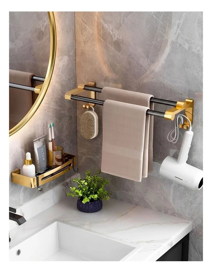 SOGA Double Towel Rail 61cm with Hooks image 4