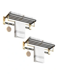 SOGA Double Towel Rails 2 Pack 63cm with Hooks
