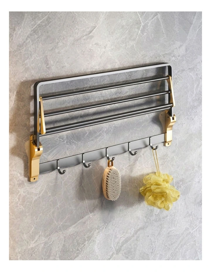 SOGA Double Towel Rails 2 Pack 63cm with Hooks image 5