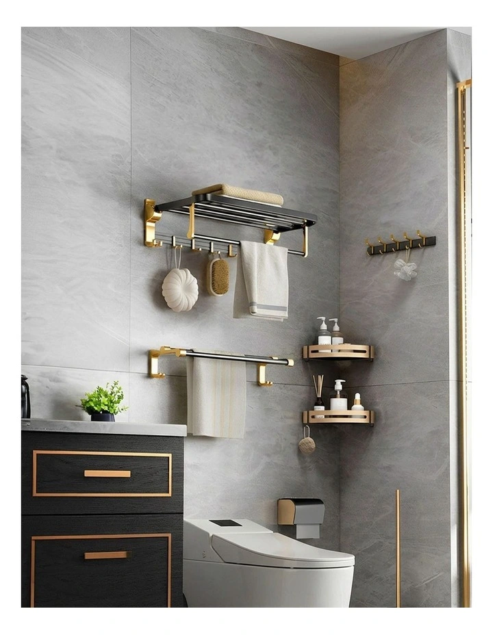 SOGA Double Towel Rails 2 Pack 63cm with Hooks image 7
