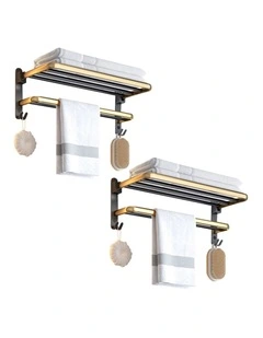 SOGA Double Towel Rails 2 Pack 62cm with Hooks
