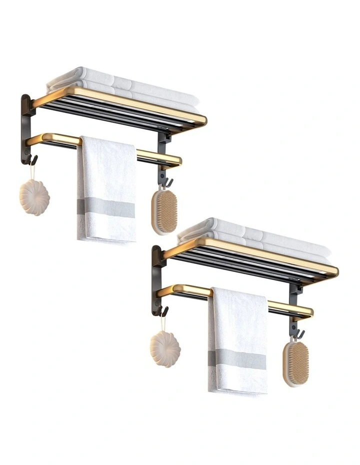 SOGA Double Towel Rails 2 Pack 62cm with Hooks image 1