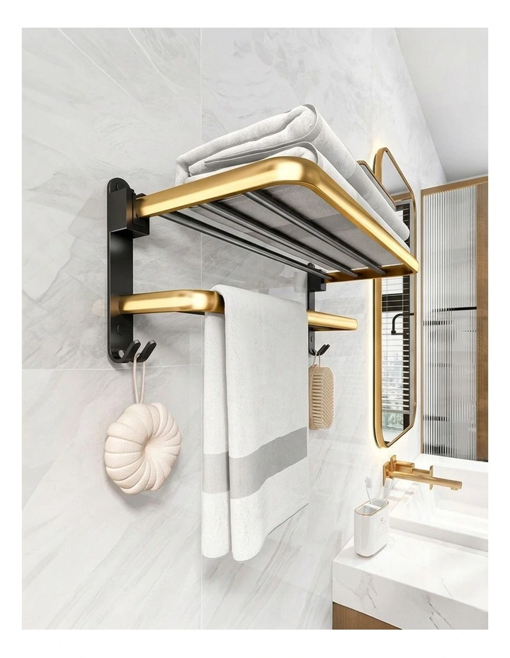 SOGA Double Towel Rails 2 Pack 62cm with Hooks image 3