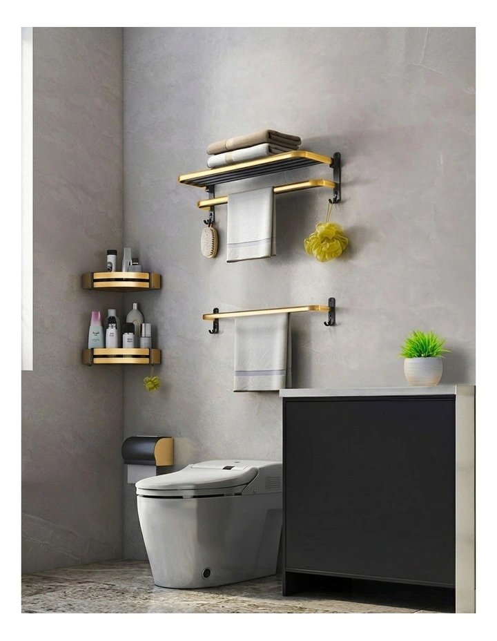 SOGA Double Towel Rails 2 Pack 62cm with Hooks image 4